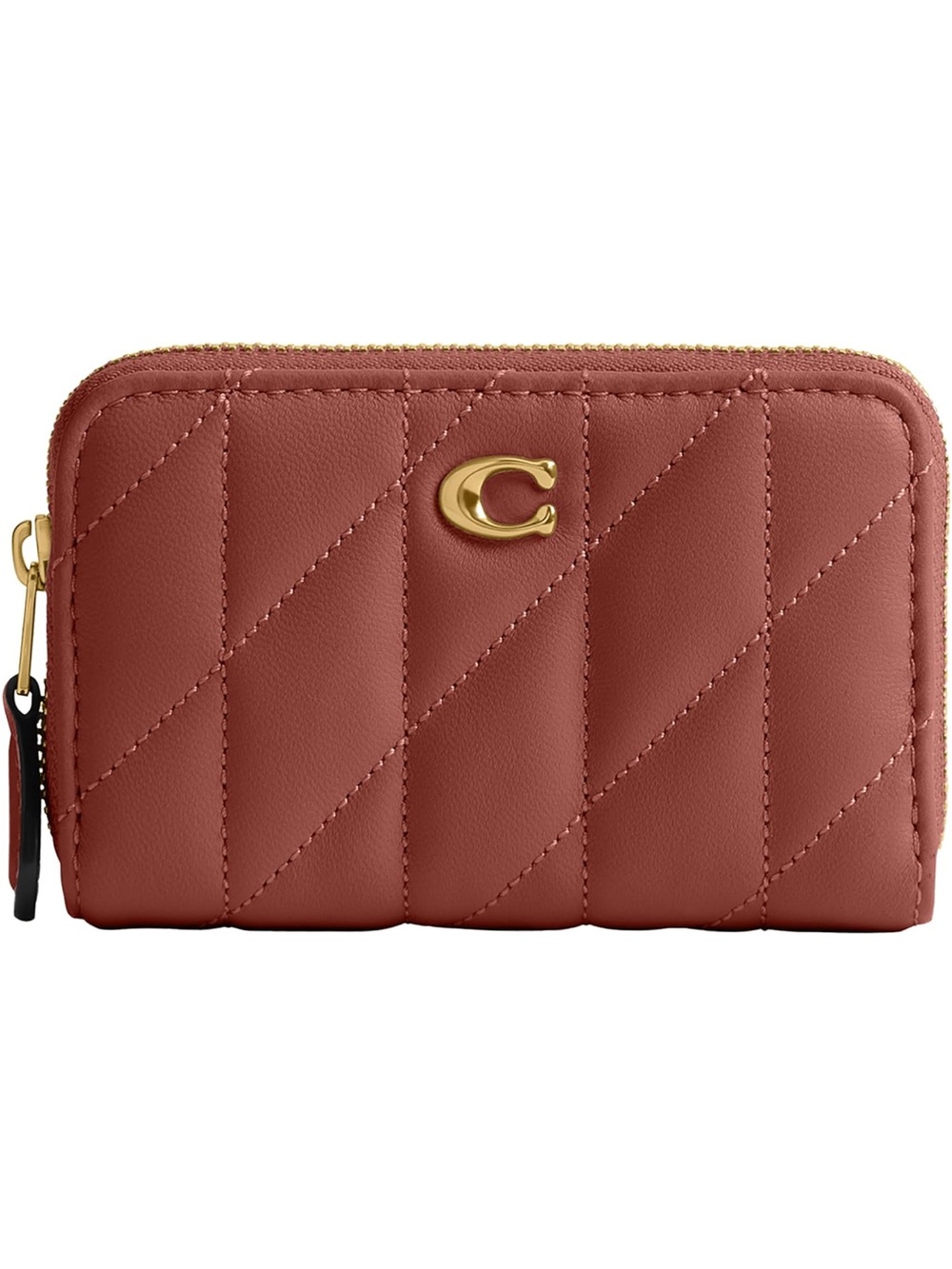 New Coach Quilted Leather Essential Zip Card Case Wallet - Peach